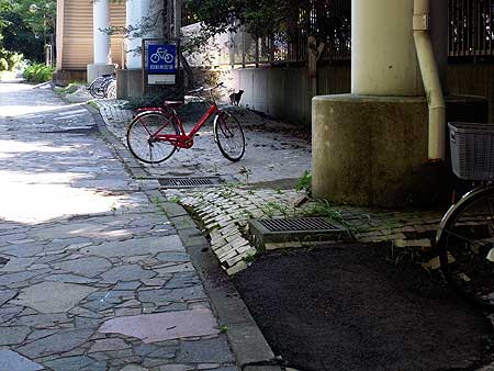 地盤が沈下した臨海球技場周辺の様子(東京都江戸川区臨海町 2011年7月9日)