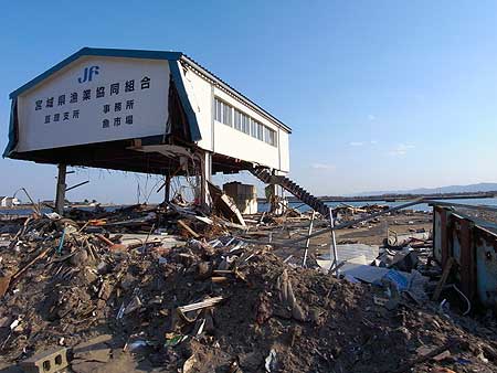The earthquake and tsunami-hit areas<br />(Arahama, Watari City of Miyagi Prefecture. April 12, 2011)